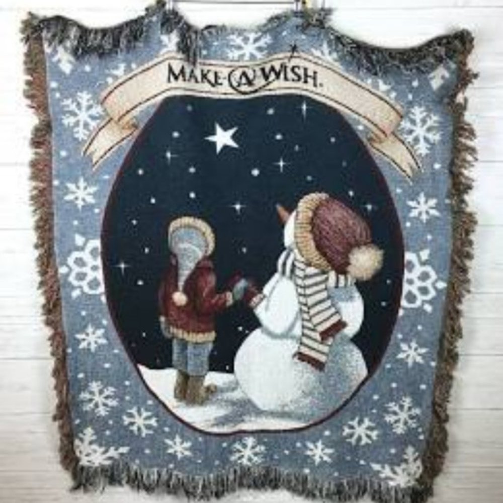 Make a wish Snowman & Child Tapestry Afghan blanket